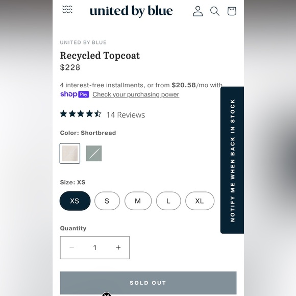 United by Blue Women’s Recycled Wall Topcoat in Shortbread - Picture 7 of 10